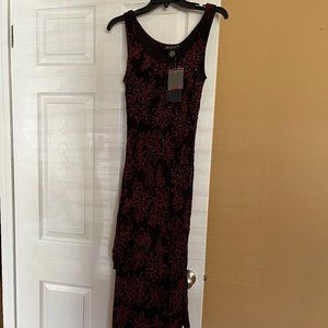 MaJick party cocktail dress black with red sketched flowers and sequin Size S